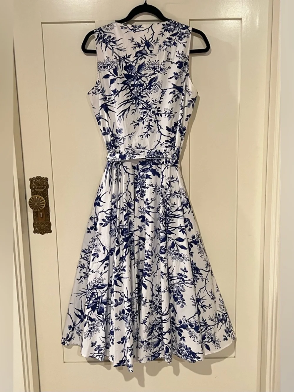 The J. Peterman Company Toile de Jouy Kentucky Derby Dress Blue & White Sz 10 - Picture 2 of 12